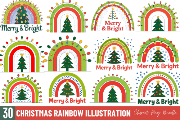 Christmas Rainbow Illustration Clipart