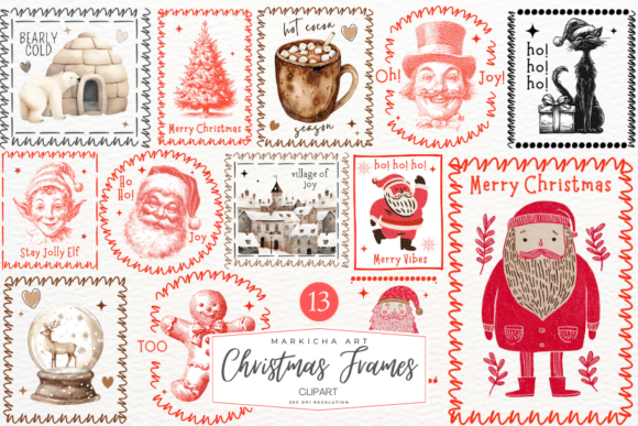 Coquette Christmas Frames Clipart Bundle
