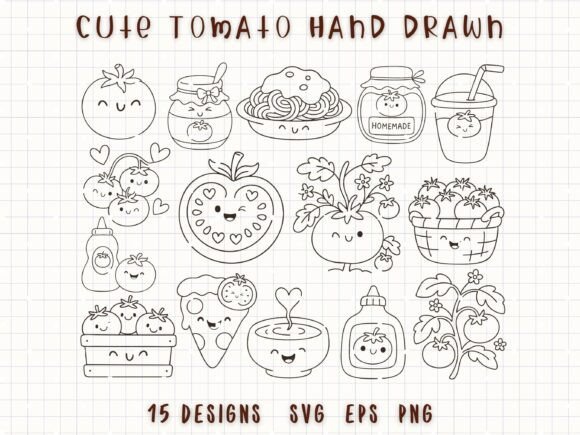 Cute Tomato Kawaii Vegetable SVG Bundle