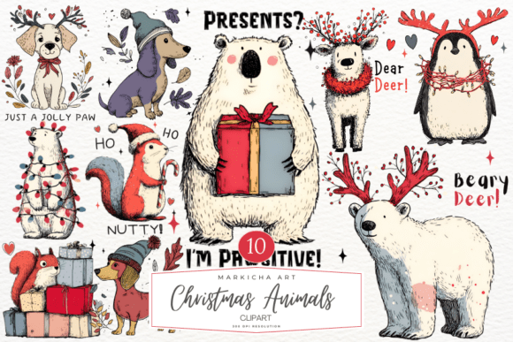 Hand-Drawn Christmas Animals Png Clipart: A Versatile Creative Resource