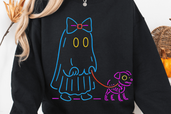 Neon Halloween Ghost Skeleton Dog PNG: A Versatile Digital Design for Creative Professionals