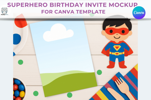 Superhero Birthday Invite Mockup - Canva