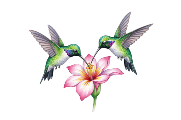 Two Hummingbirds Feeding Pink Flower: A Versatile Design for Creative Projects