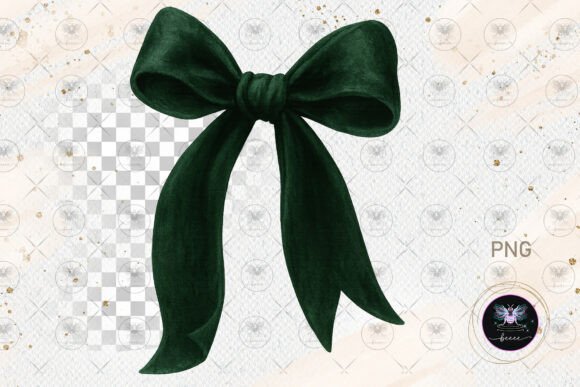 Velvet Bow Christmas Green Clipart for Elegant Holiday Designs