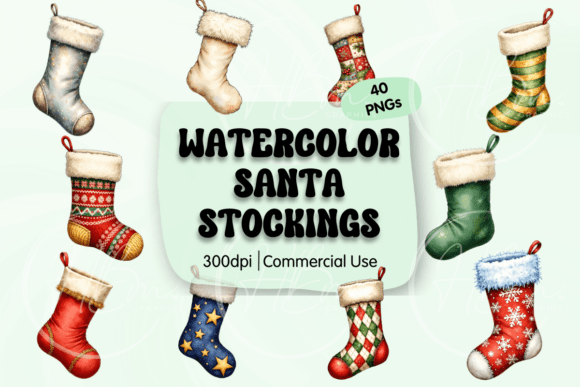 Watercolor Christmas Stockings Clipart